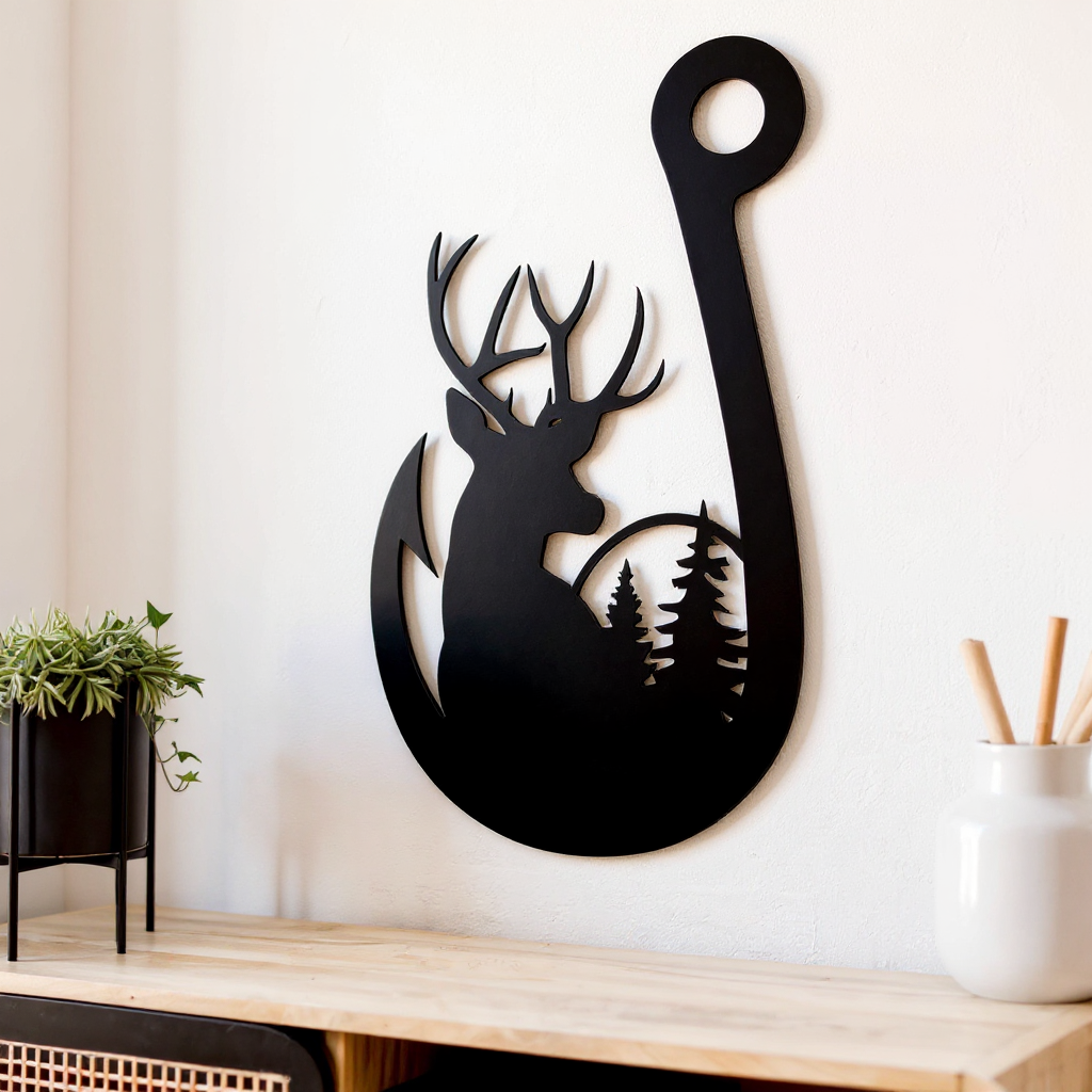 Angler's Trophy - Personalized Deer Fishing Hook Metal Sign