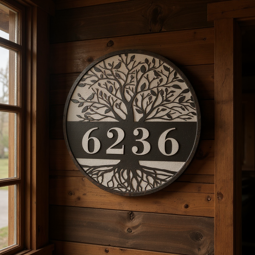 Eternal Tree of Life Metal Sign Custom House Numbers
