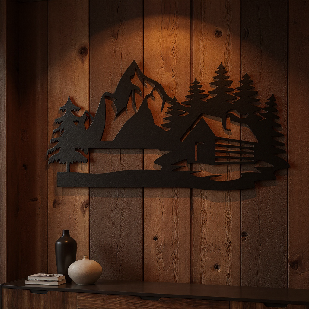 Rustic Cabin View Metal Sign for Lodge Wall Decor
