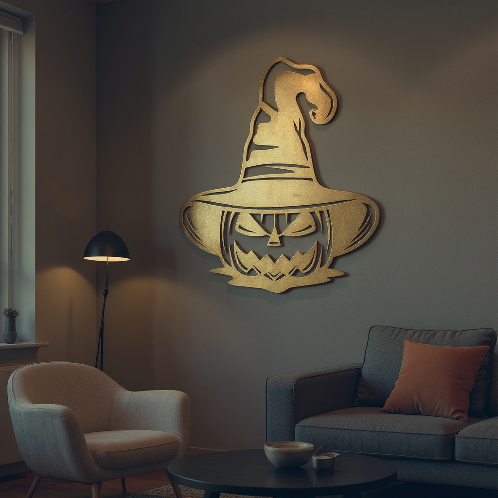 Bewitching Pumpkin Witch Metal Sign Spooky Wall Art
