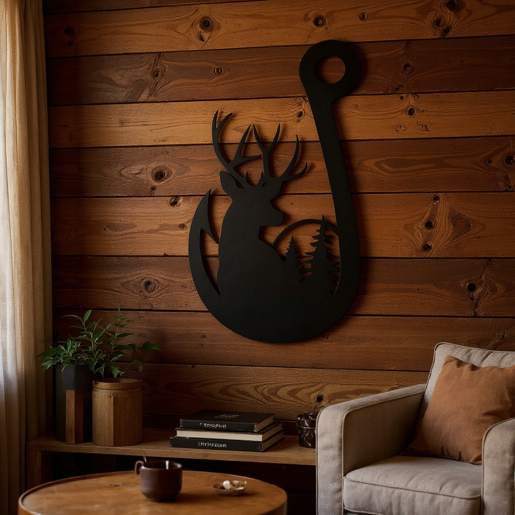 Angler's Trophy - Personalized Deer Fishing Hook Metal Sign