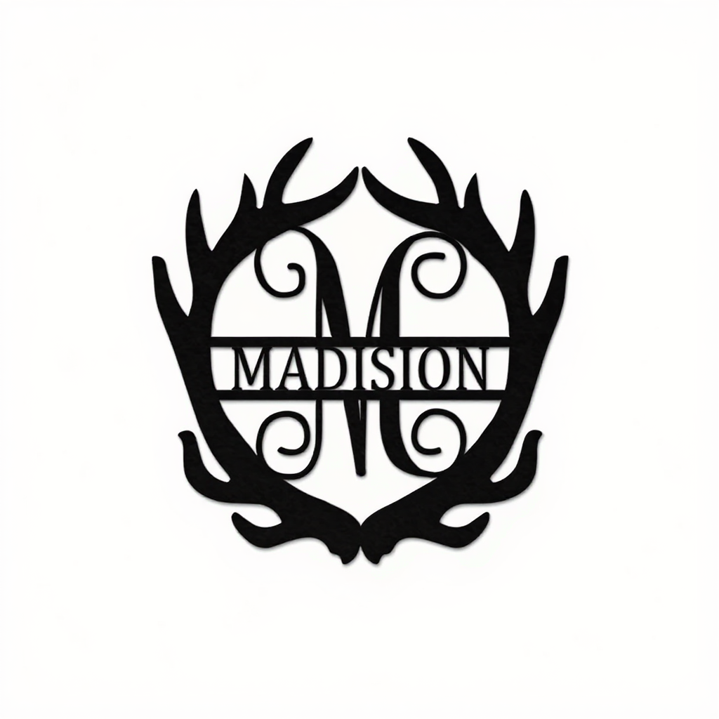 Personalized Antler Art - Rustic Monogram Metal Sign - Personalize Wall Art