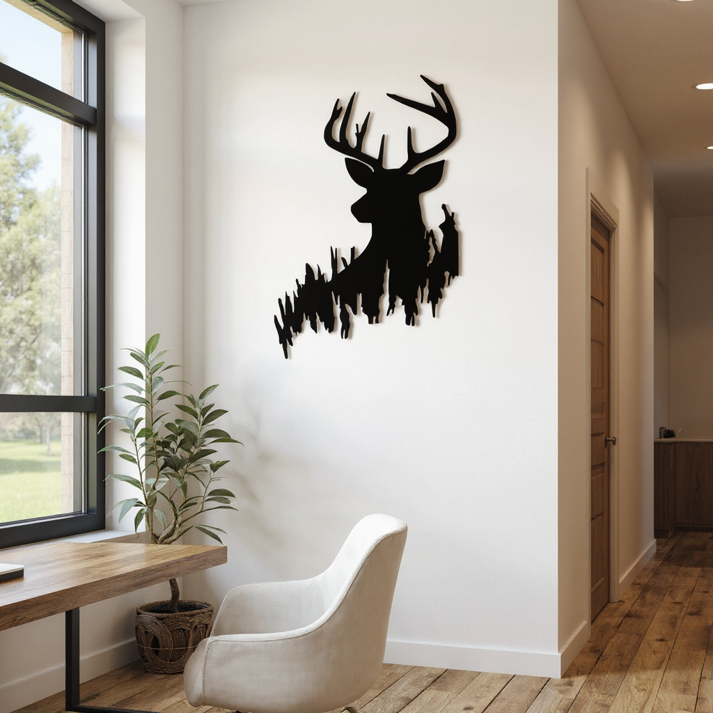 Majestic Deer Silhouette Metal Sign for Woodland Home