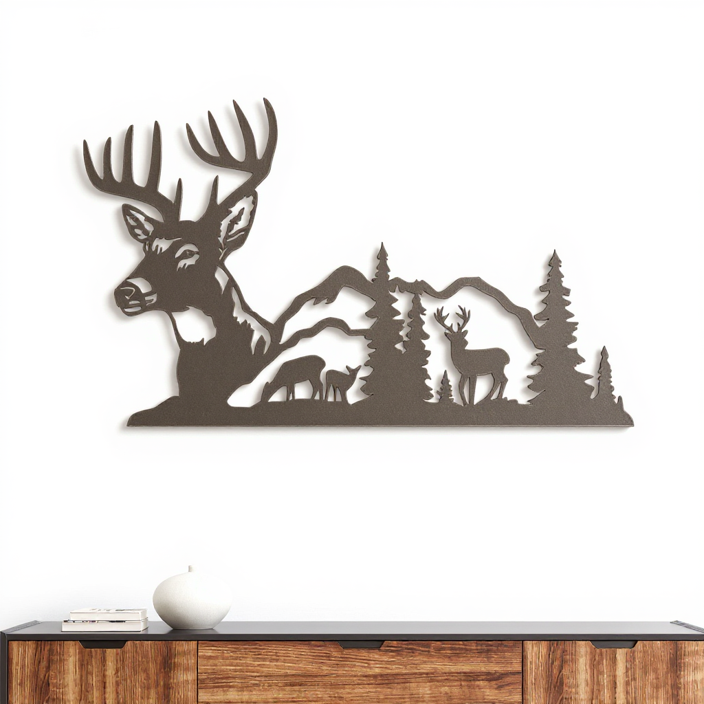 Mountain View Deer Metal Sign - Rustic Home Wall Decor - Personalize Wall Art