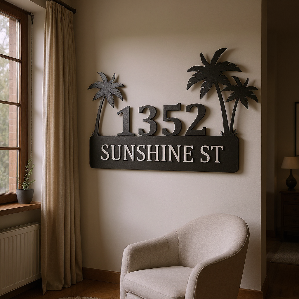 Palm Tree Coastal Metal Sign - Personalized Home Address