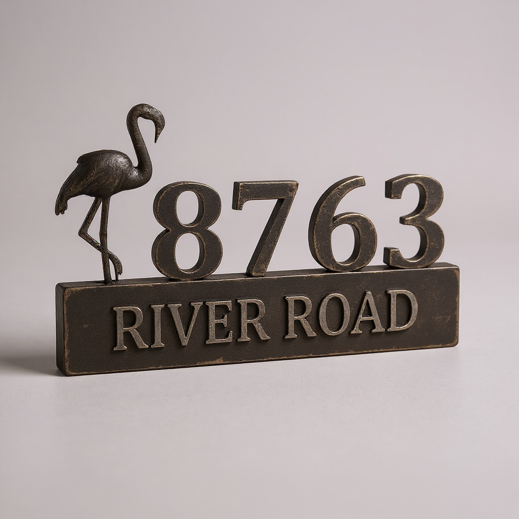 Whimsical Flamingo Address Plaque - Custom Metal House Sign - Personalize Wall Art