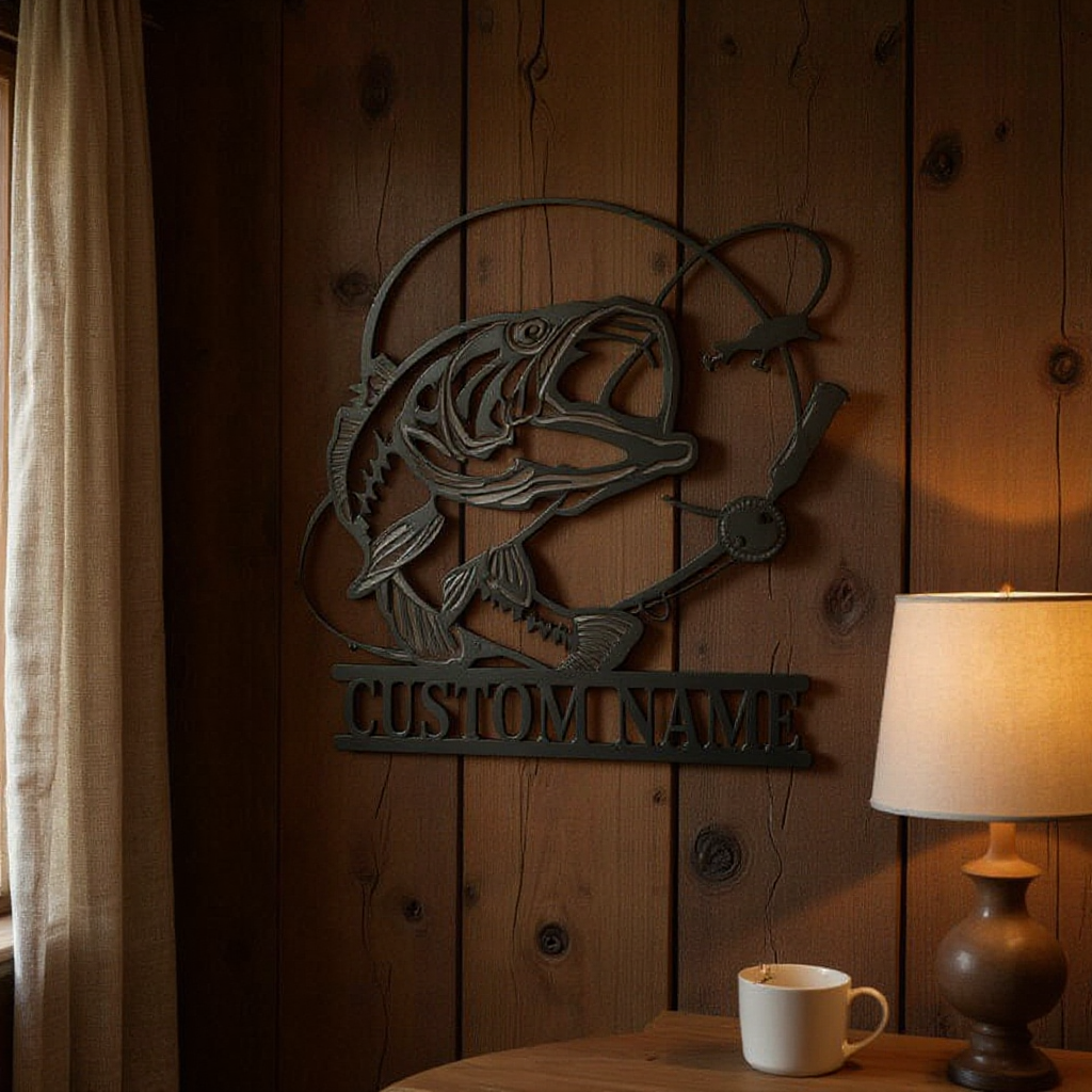 Light-Up Bass Fishing Metal Sign - Custom Gift for Dad's Man Cave