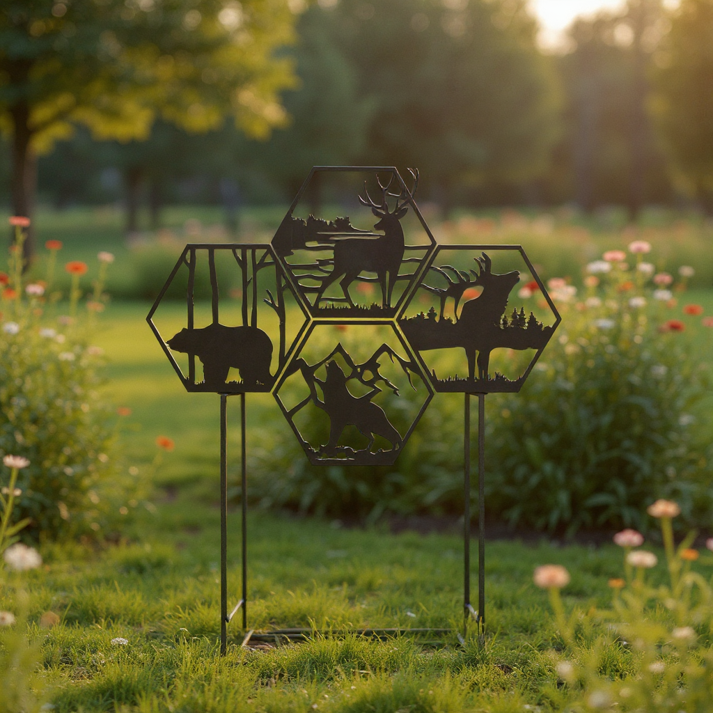 Majestic Wildlife Art Metal Sign - Set of Four Hexagons
