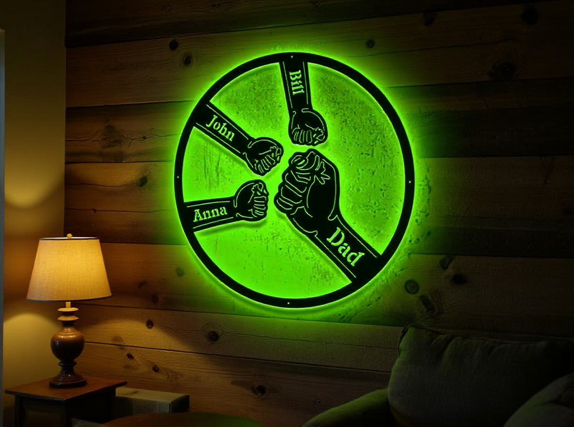 LED Fist Bump Metal Sign - Custom Father's Day Decor for Dad