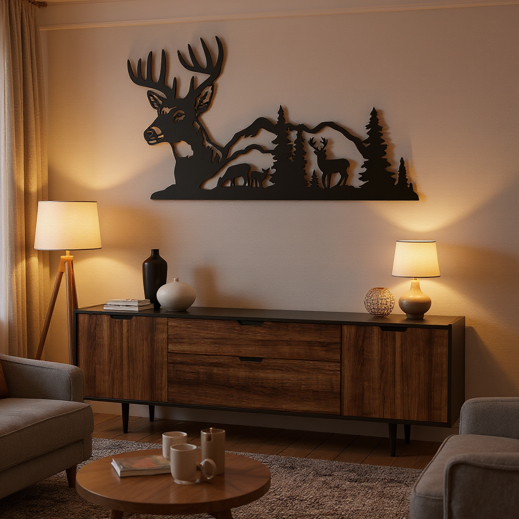 Mountain View Deer Metal Sign - Rustic Home Wall Decor