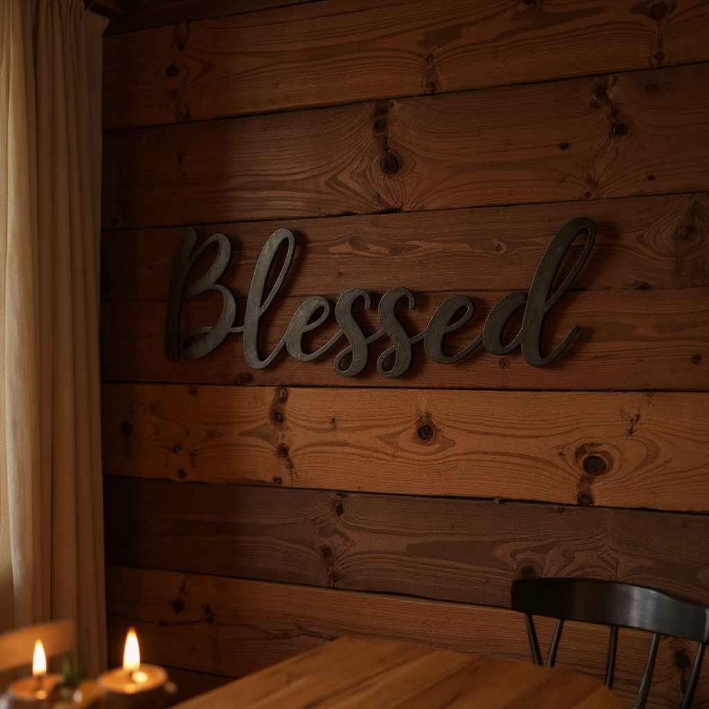 Graceful Script "Blessed" Metal Sign for Stylish Walls