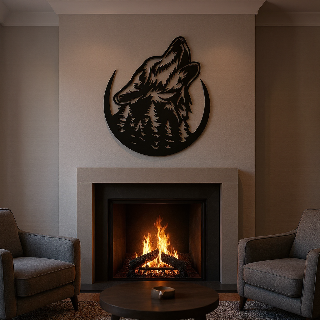 Majestic Howling Wolf Metal Sign for Rustic Den Decor