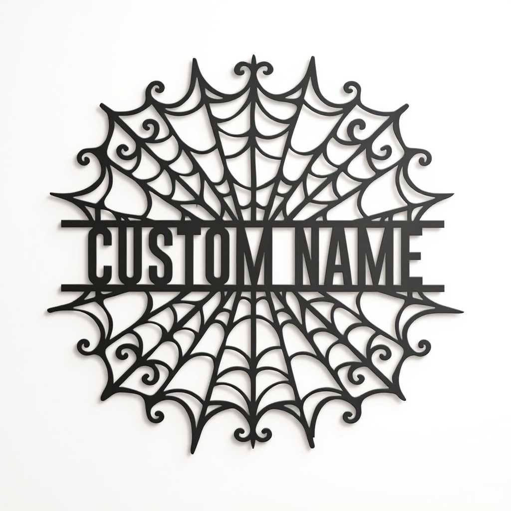 Spooky Personalized Spider Web Metal Sign for Halloween - Personalize Wall Art