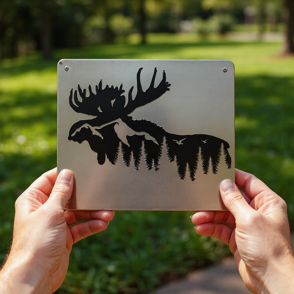 Mountain Moose Silhouette Metal Sign Art for Rustic Home