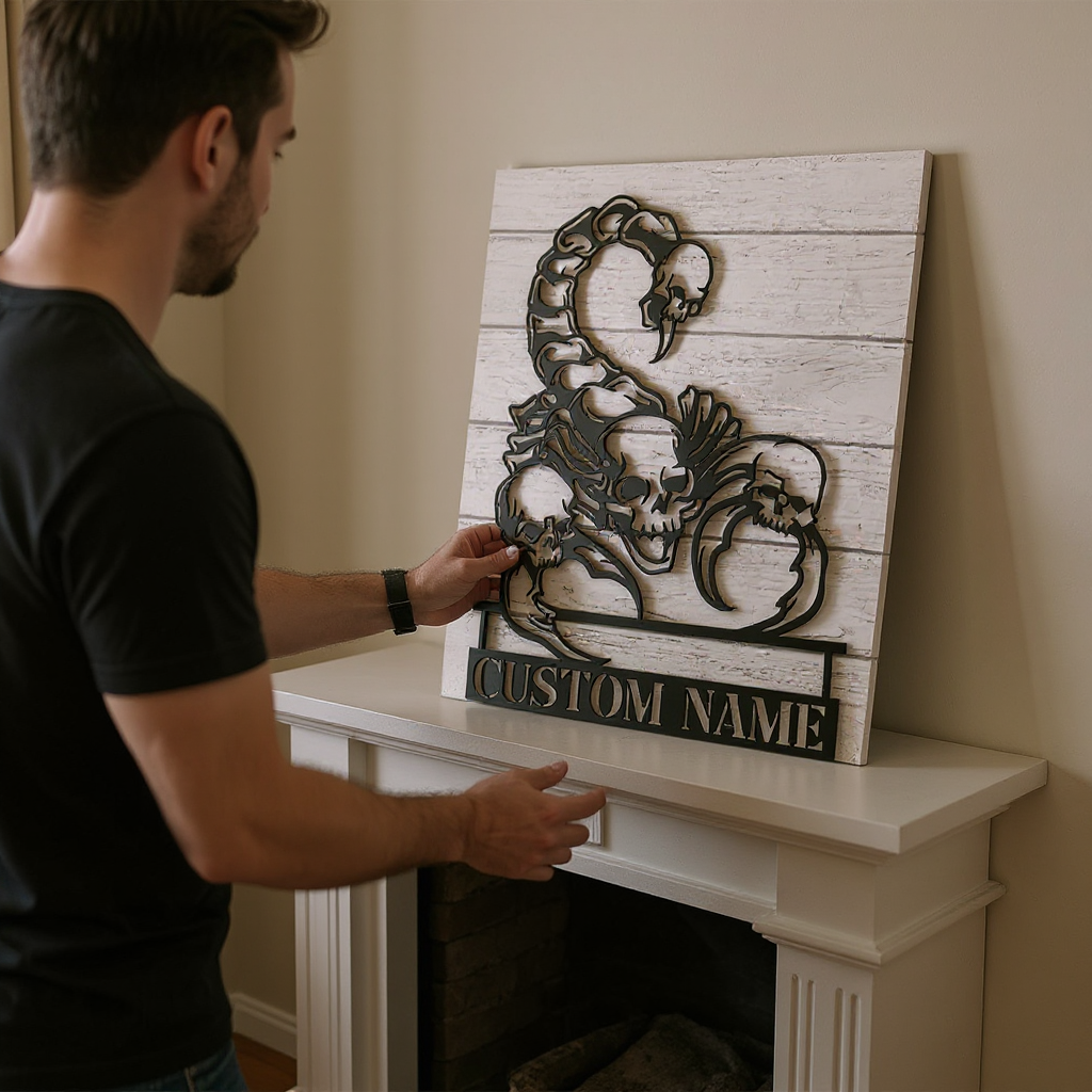 Gothic Skull & Scorpion Personalized Metal Sign Art