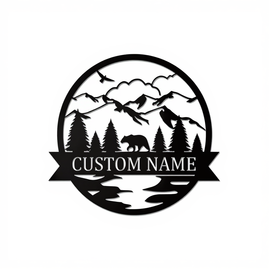 Custom Bear Family Monogram Metal Name Sign Art - Personalize Wall Art