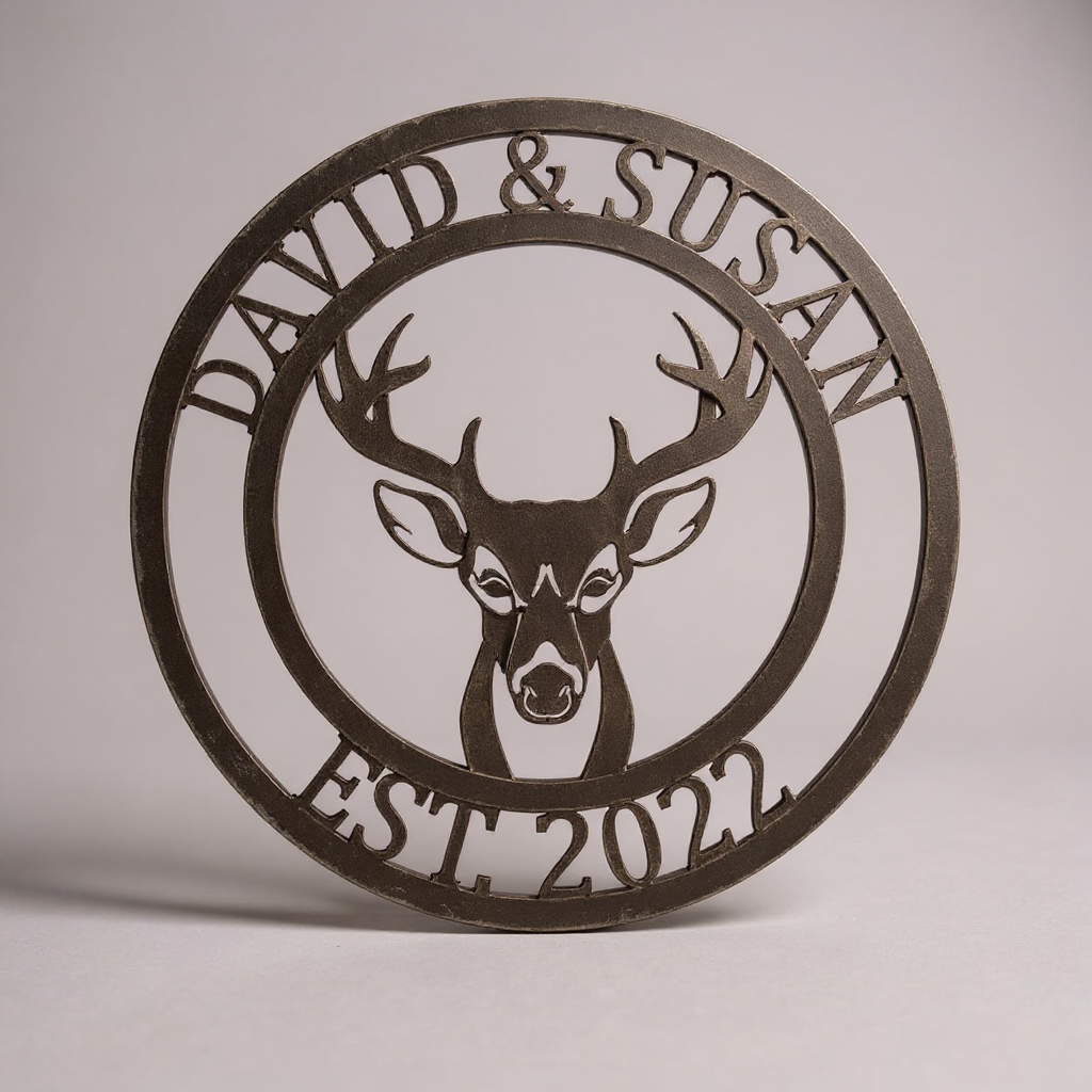 Majestic Deer Head Metal Sign with Personalized Name - Personalize Wall Art