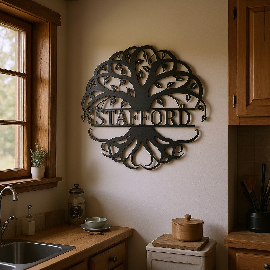 Cherish Your Family Tree Monogram Metal Sign Art