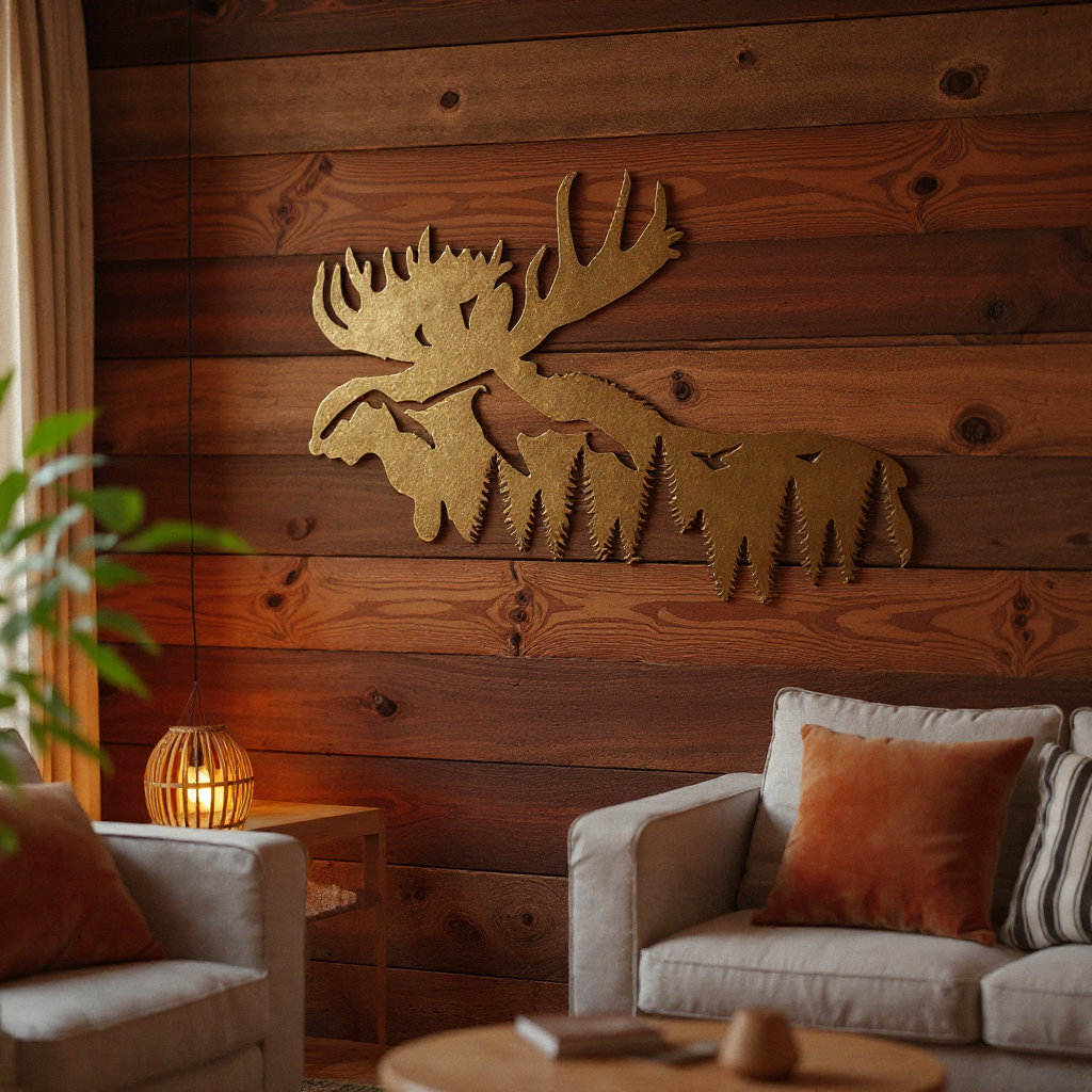 Mountain Moose Silhouette Metal Sign Art for Rustic Home