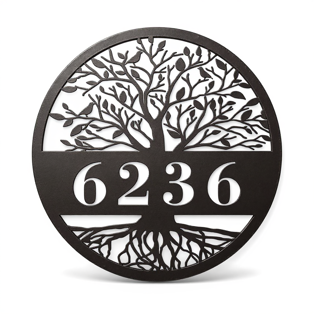 Eternal Tree of Life Metal Sign Custom House Numbers - Personalize Wall Art