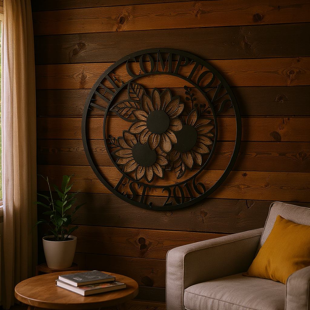 Bright Sunflower Last Name Metal Wall Sign for Family
