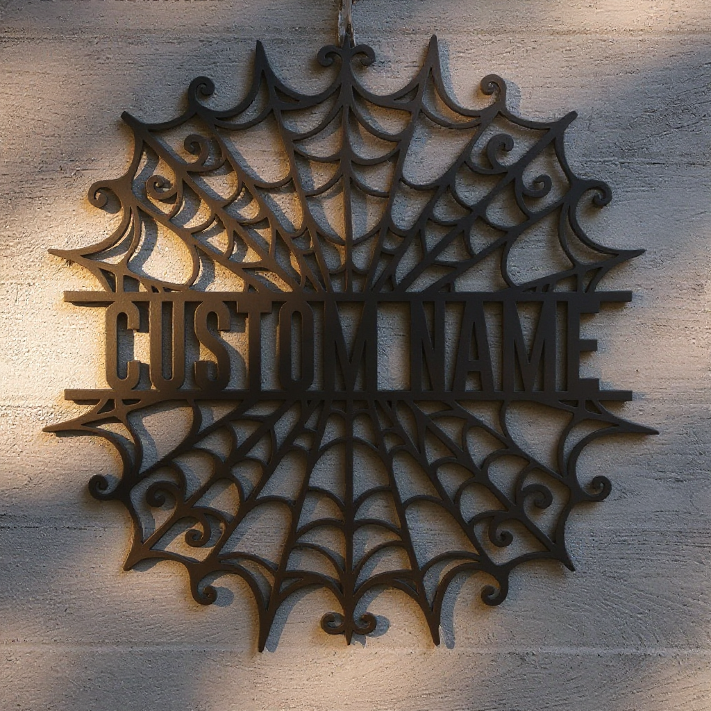 Spooky Personalized Spider Web Metal Sign for Halloween
