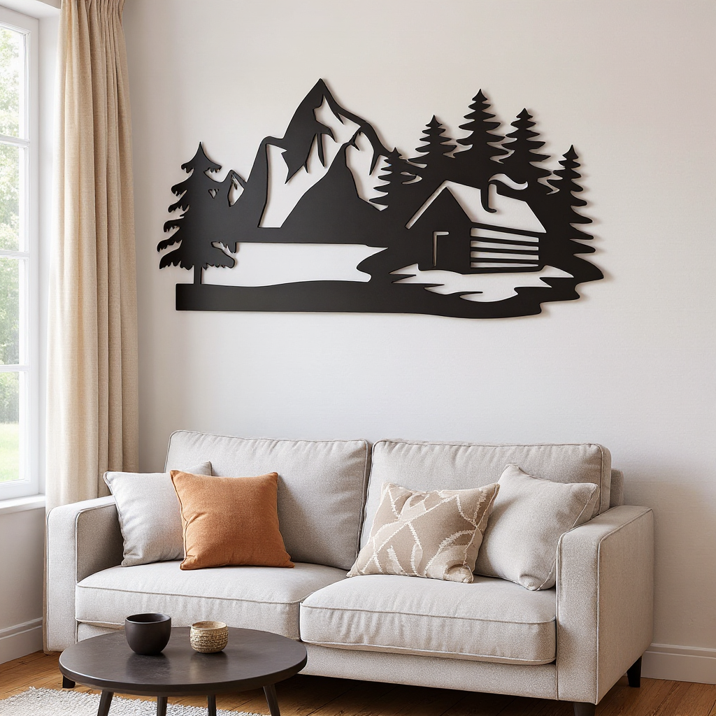 Rustic Cabin View Metal Sign for Lodge Wall Decor