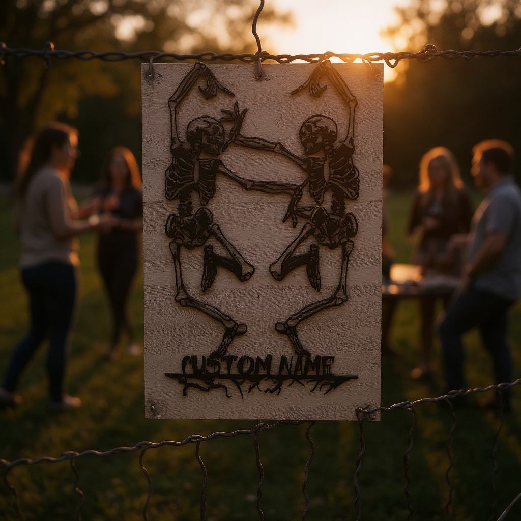 Hilarious Skeleton Dancers Metal Sign for Halloween Couple