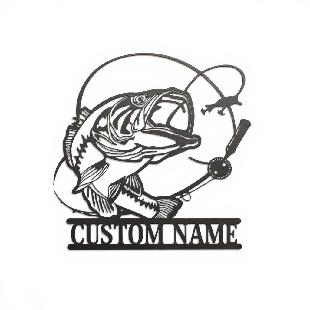 Light-Up Bass Fishing Metal Sign - Custom Gift for Dad's Man Cave - Personalize Wall Art