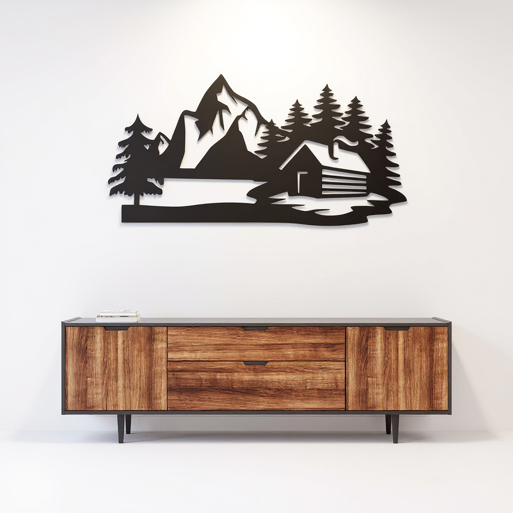 Rustic Cabin View Metal Sign for Lodge Wall Decor - Personalize Wall Art