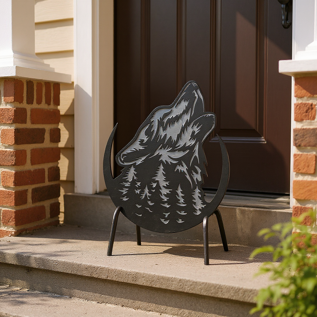 Majestic Howling Wolf Metal Sign for Rustic Den Decor