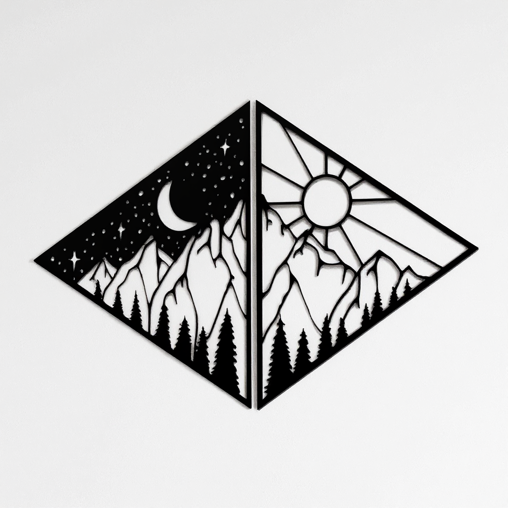 Timeless Mountain Peaks Metal Sign - Sun & Moon Wall Art - Personalize Wall Art