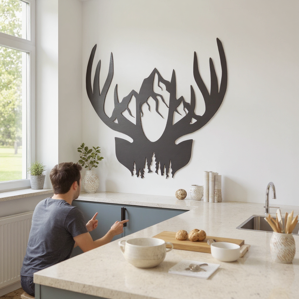Rustic Antlers Wall Decor Metal Sign