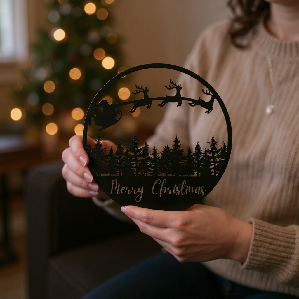 Enchanting Sleigh Ride Christmas Scenery Metal Sign