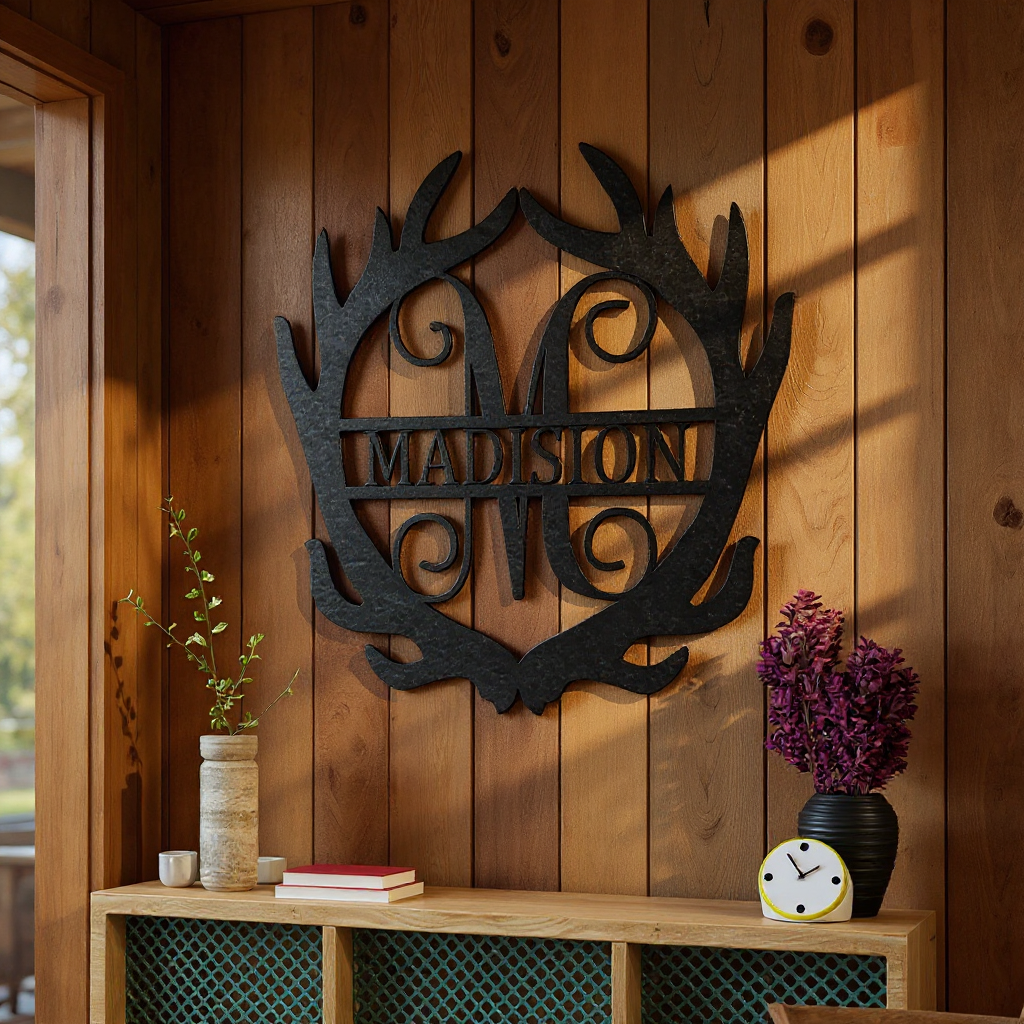 Personalized Antler Art - Rustic Monogram Metal Sign