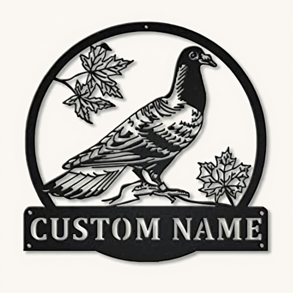 Elegant Pigeon Silhouette Metal Sign - Personalized Family Bird Lover Gift - Personalize Wall Art