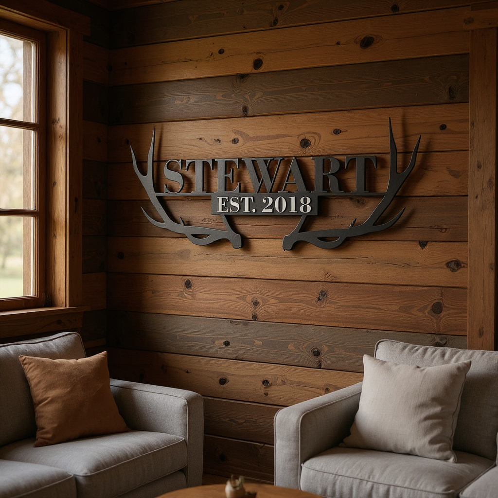 Embrace Rustic Charm with Custom Antler Monogram Metal Sign