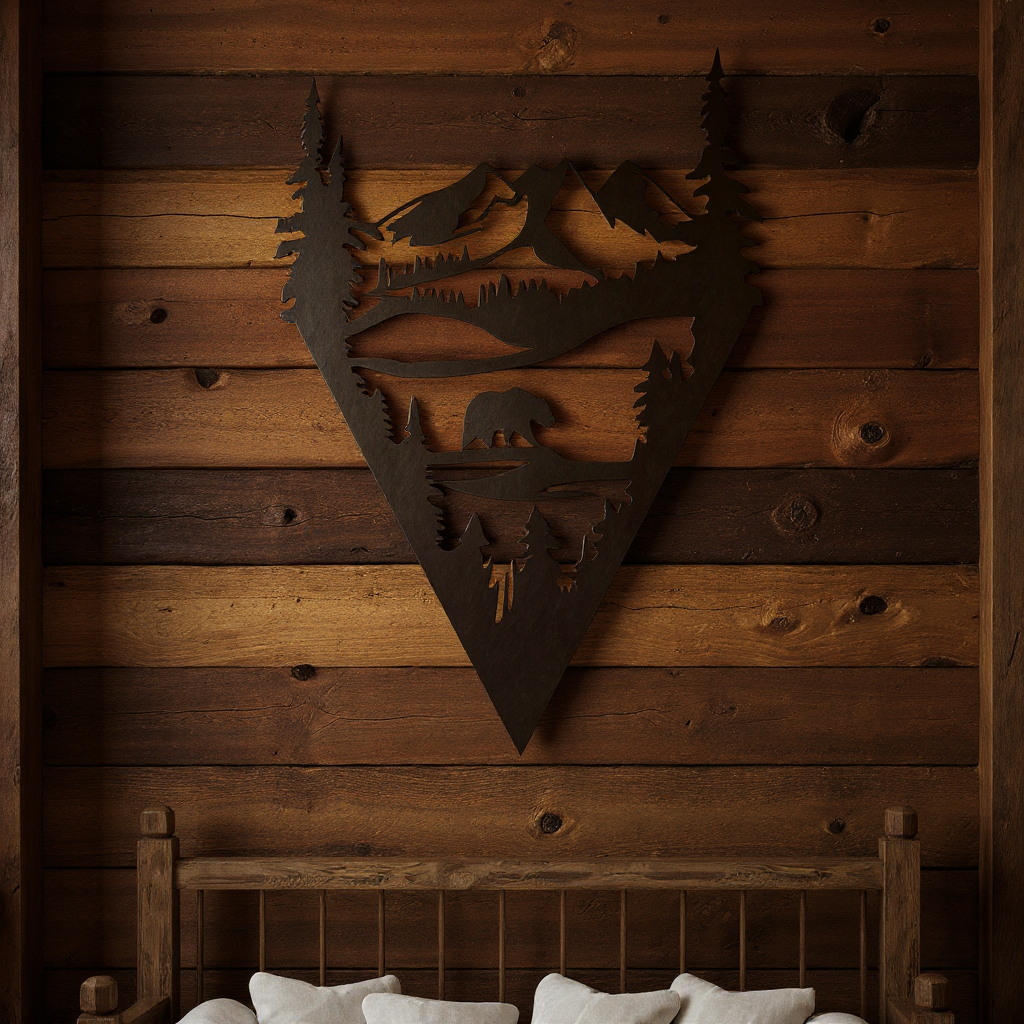 Nature's Spirit - Rustic Lake Bear Metal Sign Wall Art