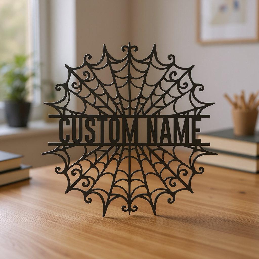Spooky Personalized Spider Web Metal Sign for Halloween