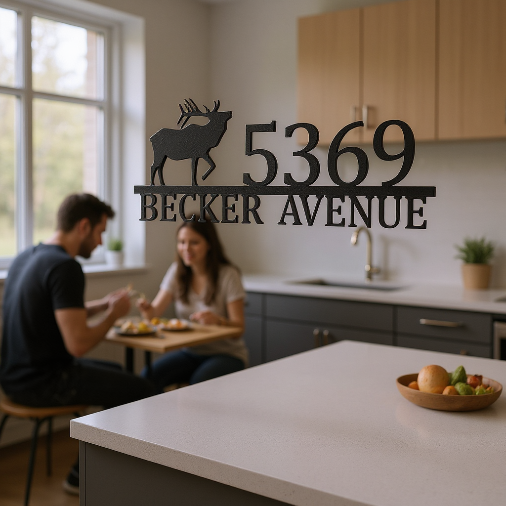 Majestic Elk Antler Personalized Address Metal Sign