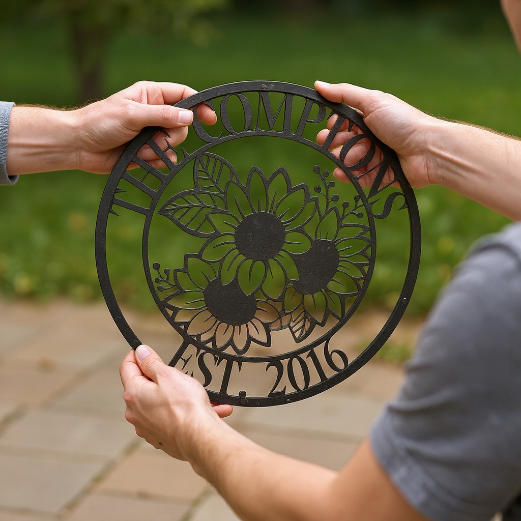 Bright Sunflower Last Name Metal Wall Sign for Family