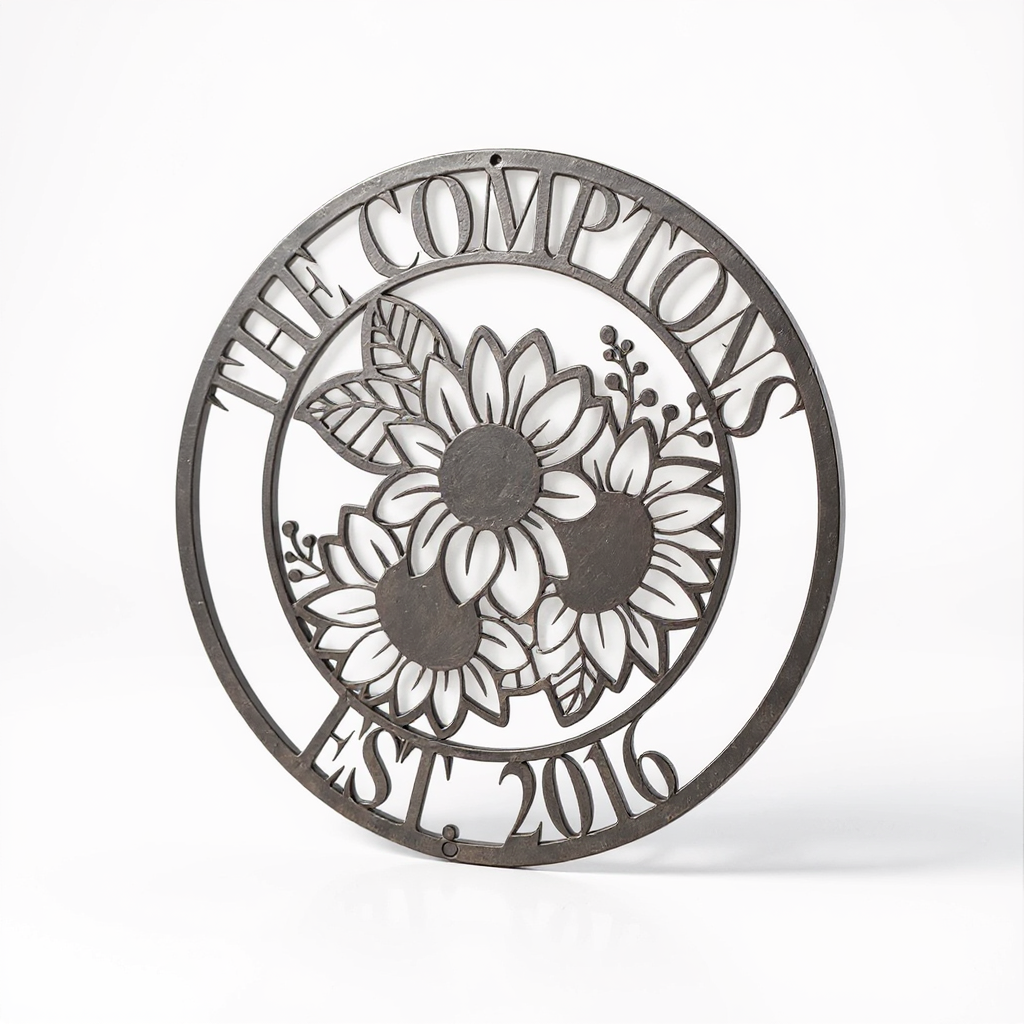 Bright Sunflower Last Name Metal Wall Sign for Family - Personalize Wall Art
