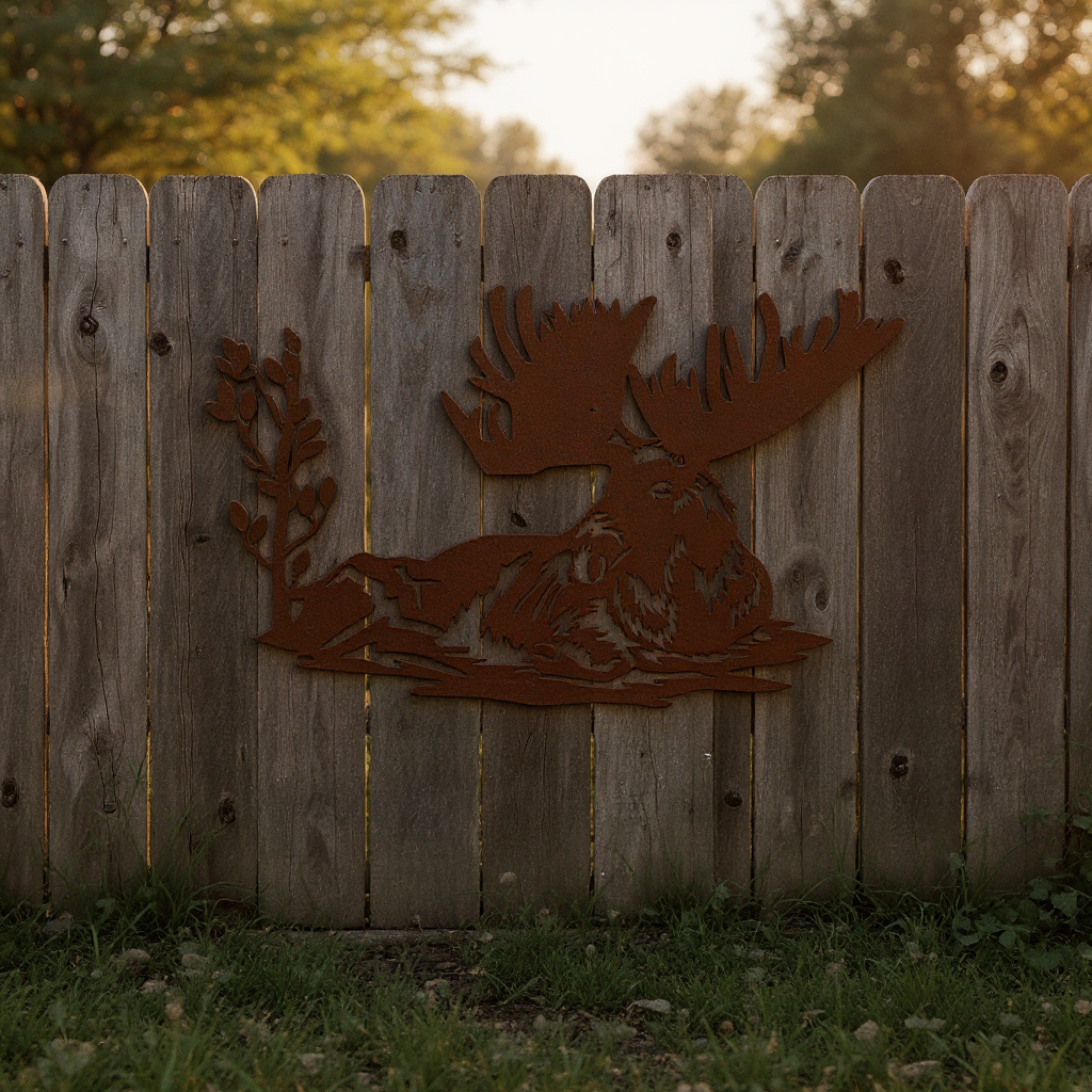 Rustic Cabin Serenity - Laying Moose Metal Wall Sign