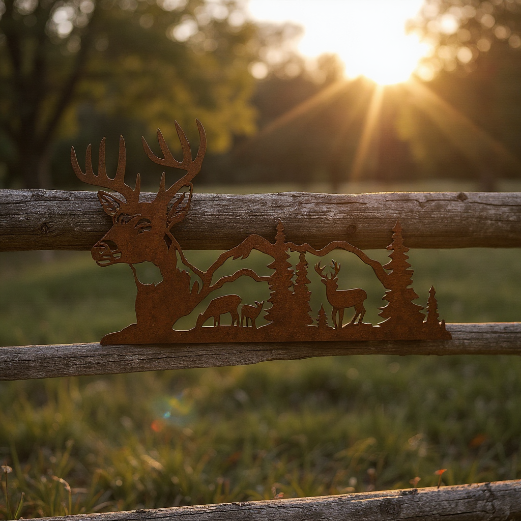 Mountain View Deer Metal Sign - Rustic Home Wall Decor