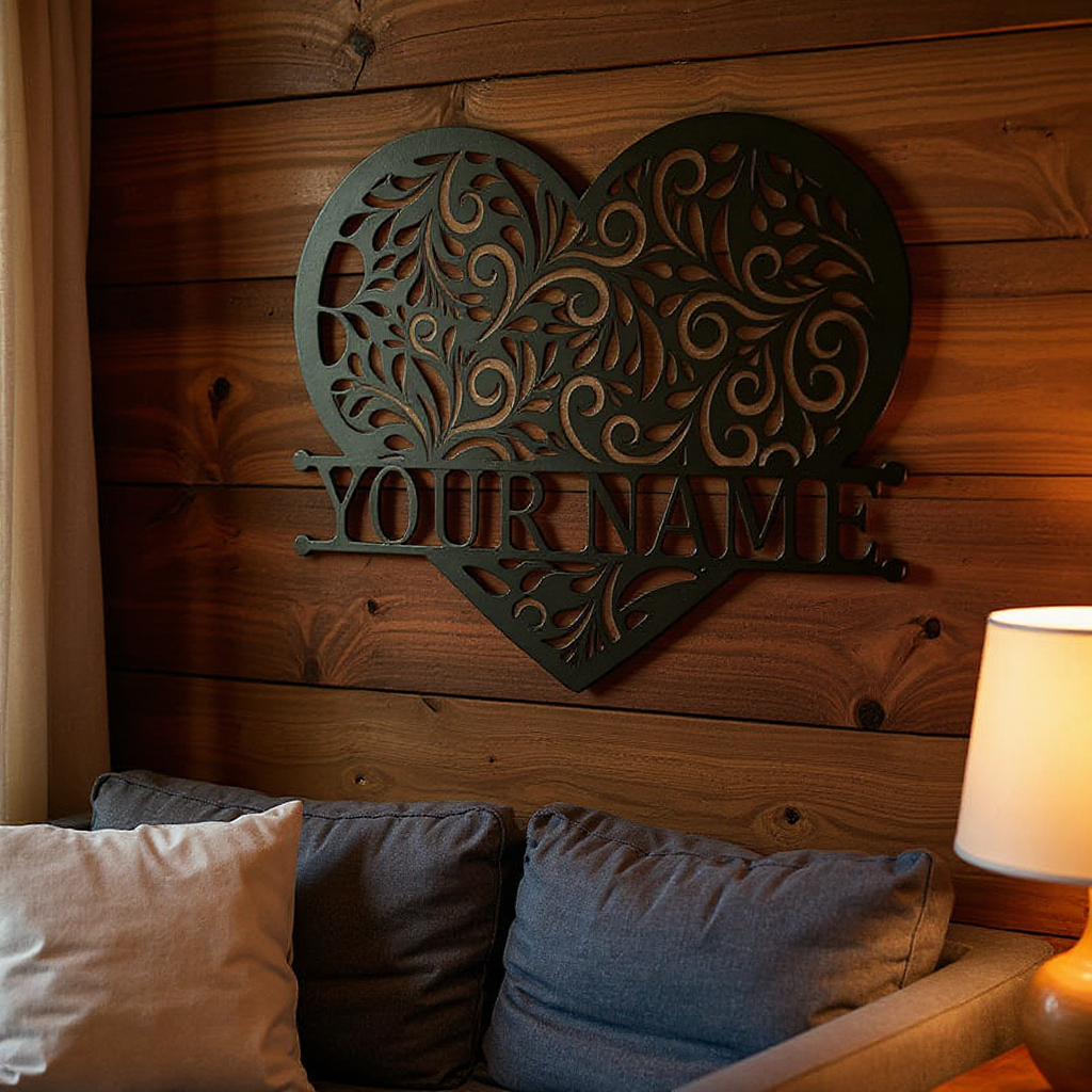 Forever Hearts Monogram Metal Sign - Couple's Anniversary Gift