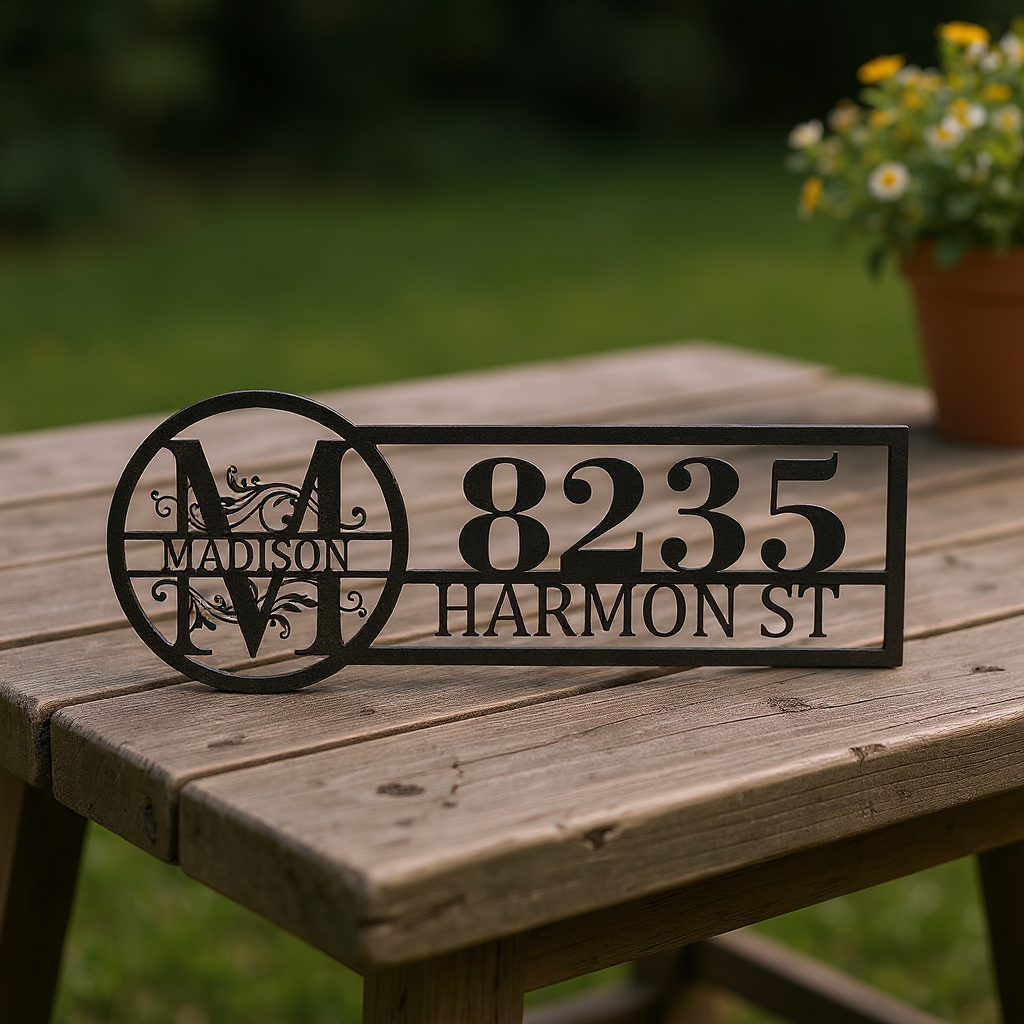 Personalized House Number Metal Sign for Elegant Home Entry - Personalize Wall Art