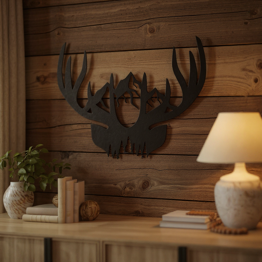 Rustic Antlers Wall Decor Metal Sign