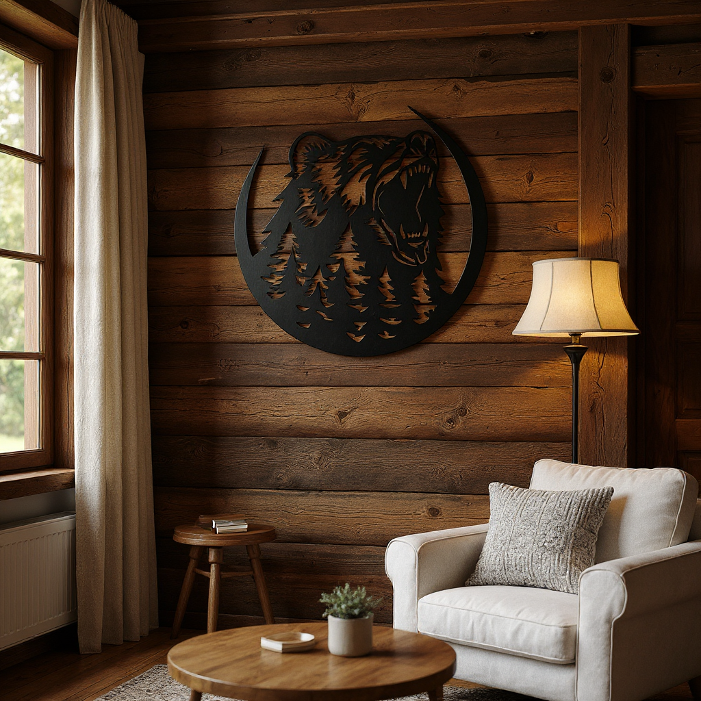Rustic Personalized Growling Bear Metal Sign for Home