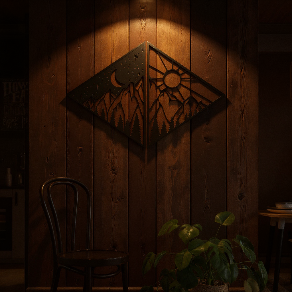 Timeless Mountain Peaks Metal Sign - Sun & Moon Wall Art