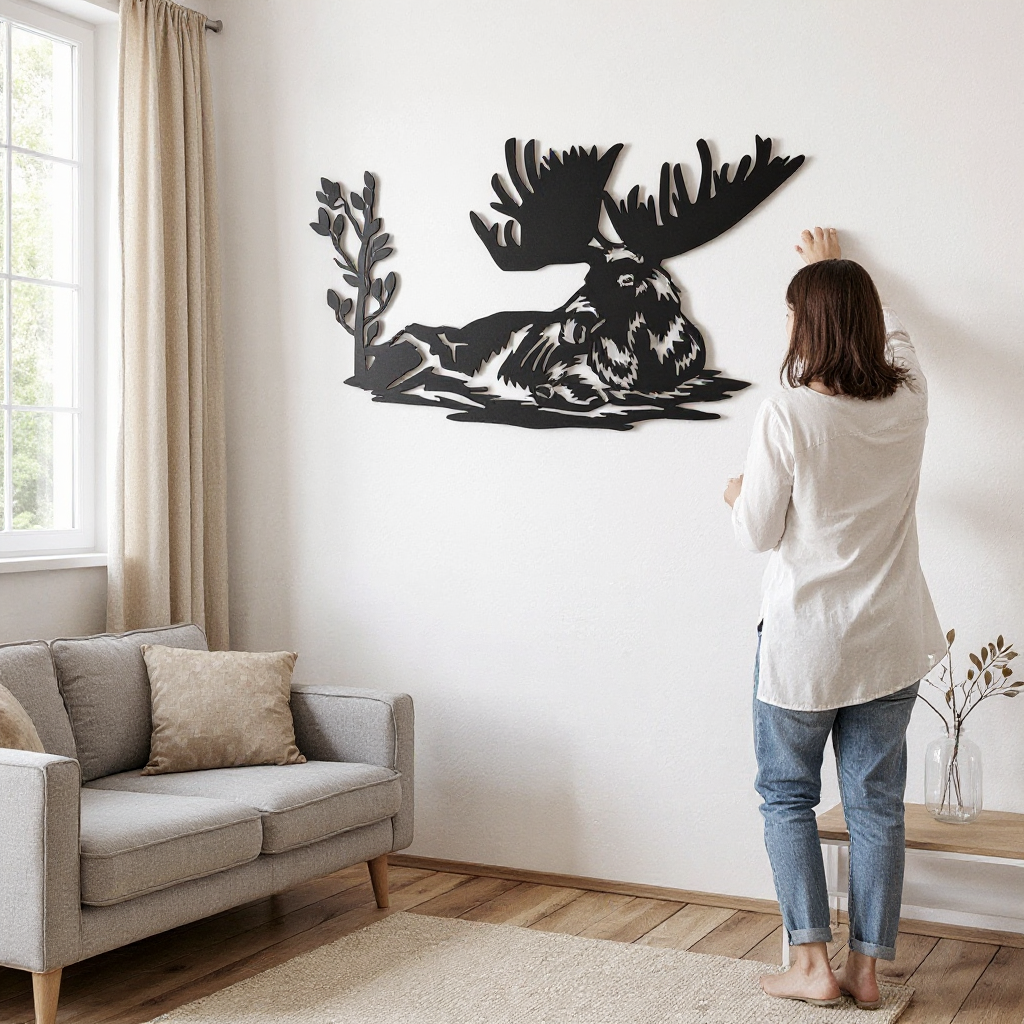 Rustic Cabin Serenity - Laying Moose Metal Wall Sign